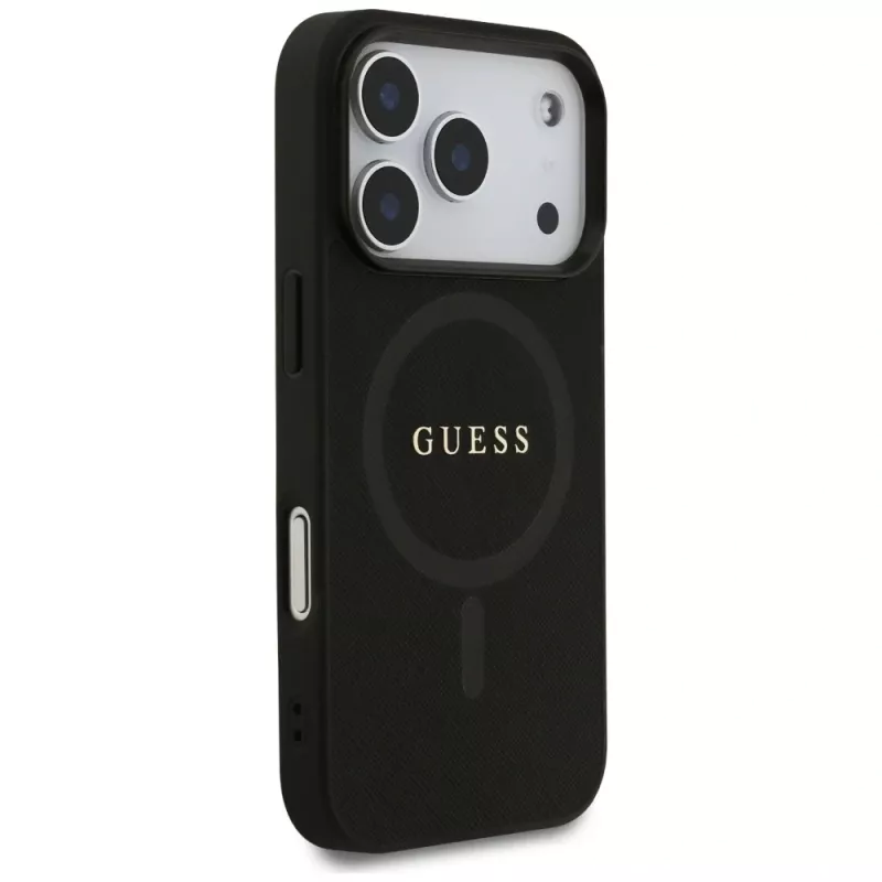 Guess Saffiano Classic Logo Funda MagSafe para iPhone 17 Pro, Negro