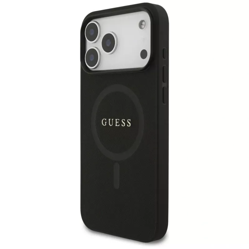 Guess Saffiano Classic Logo Funda MagSafe para iPhone 17 Pro Max, Negro