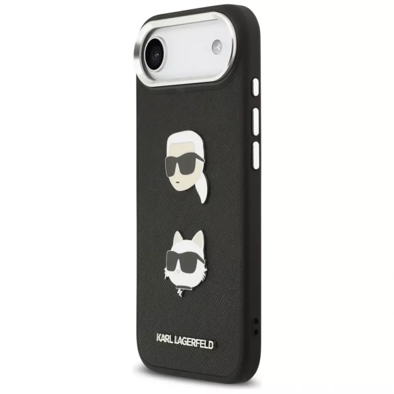KARL LAGERFELD FW Grained Karl & Choupette Heads Pins & Logo Funda para iPhone Air, Negro