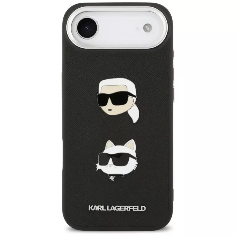 KARL LAGERFELD FW Grained Karl & Choupette Heads Pins & Logo Funda para iPhone Air, Negro