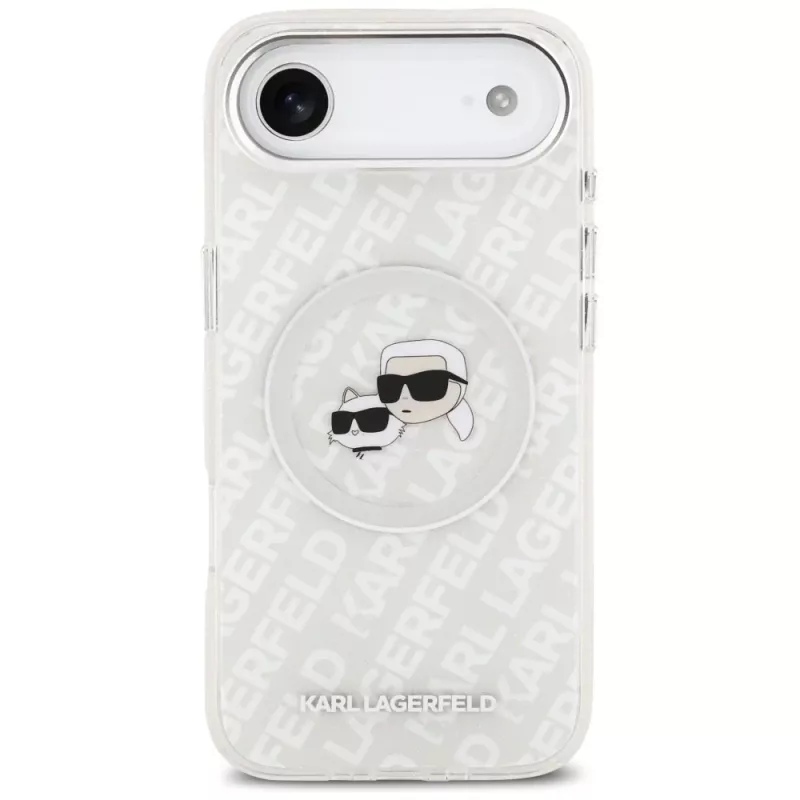 Karl Lagerfeld IML Glitter Karl & Choupette Heads Logo funda MagSafe para Apple iPhone Air - gris