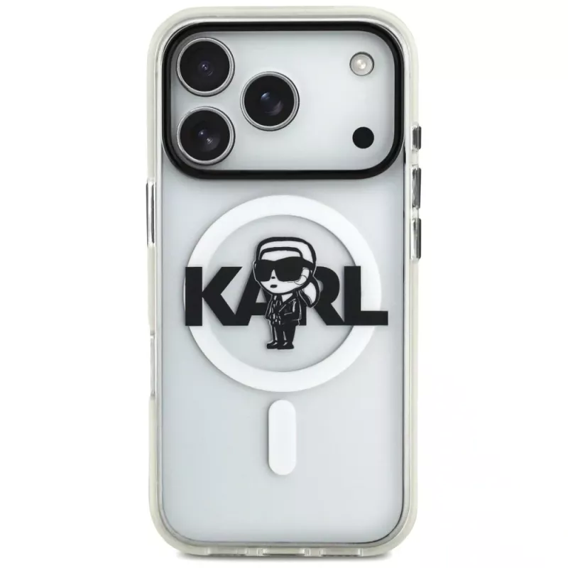KARL LAGERFELD IML Karl Sketch Logo Funda MagSafe para iPhone 17 Pro, Transparente