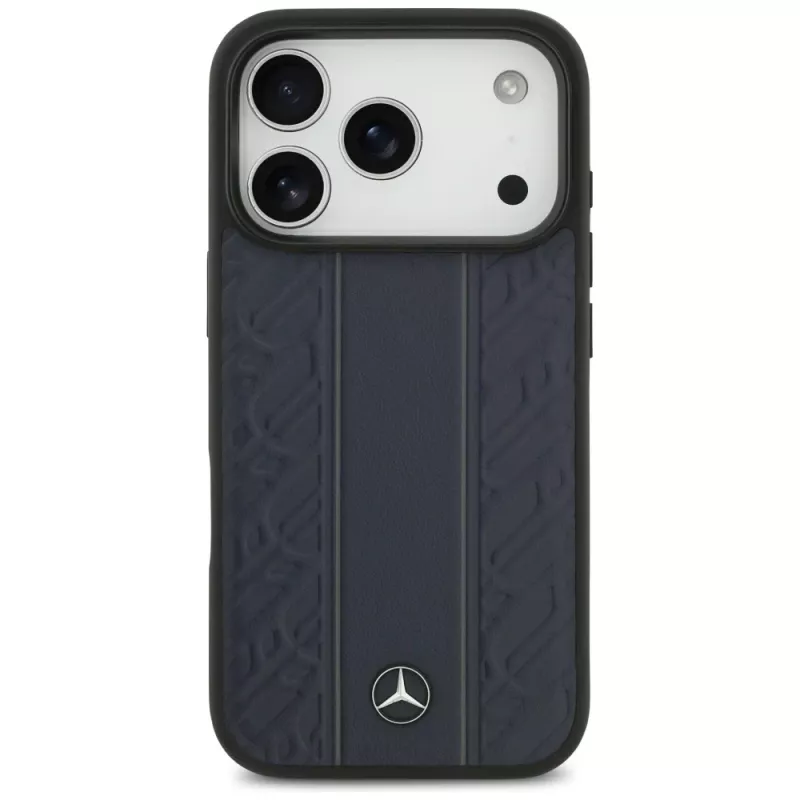 Mercedes funda de piel Laurel Leaves Stripes MagSafe para iPhone 17 Pro azul