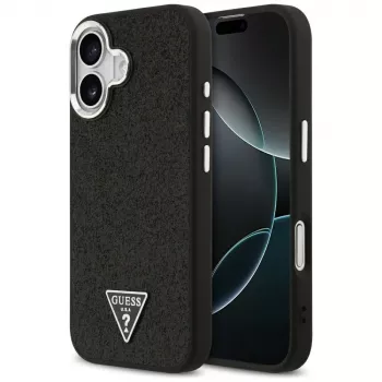 Guess funda Glitter Triangle Logo MagSafe para iPhone 17 negro
