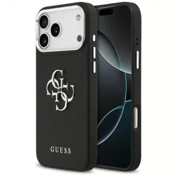 Guess Grained Big 4G Classic Logo Funda para iPhone 17 Pro Max - Negro