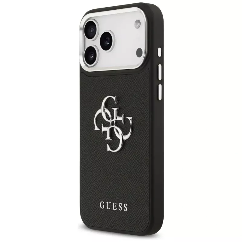 Guess Grained Big 4G Classic Logo Funda para iPhone 17 Pro Max - Negro