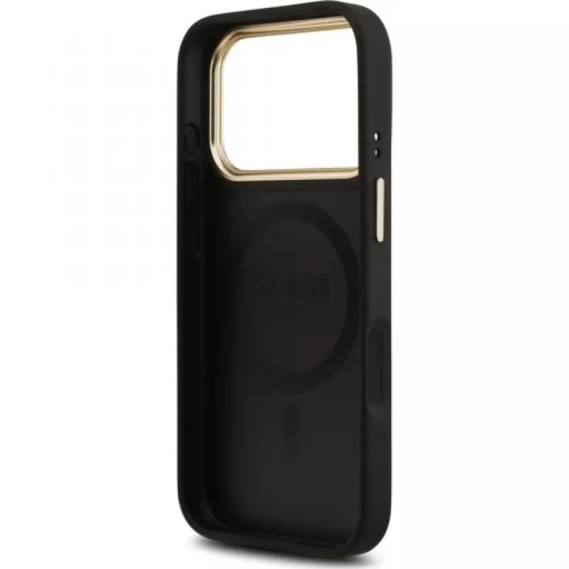 Guess 4G PU Classic Logo Funda trasera MagSafe para Apple iPhone 17 Pro Negro