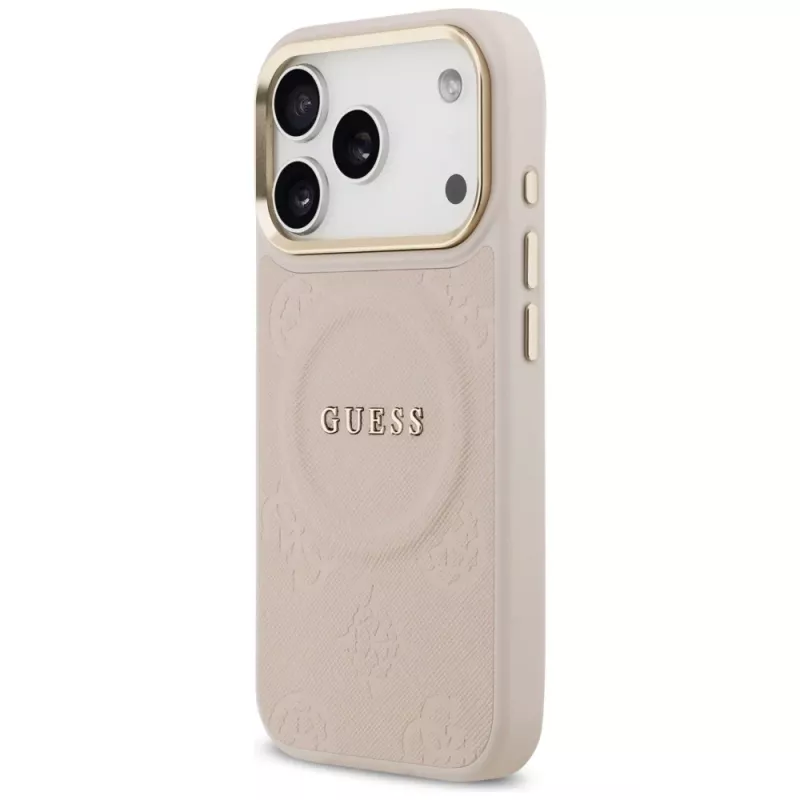 Guess Peony Hot Stamp Funda MagSafe para iPhone 17 Pro, Rosa