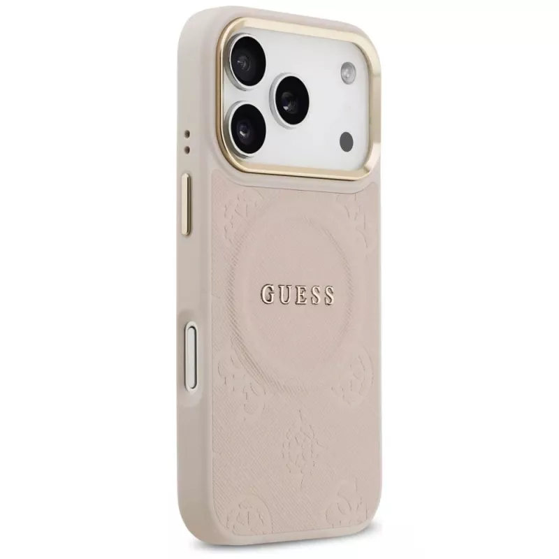 Guess Peony Hot Stamp Funda MagSafe para iPhone 17 Pro, Rosa