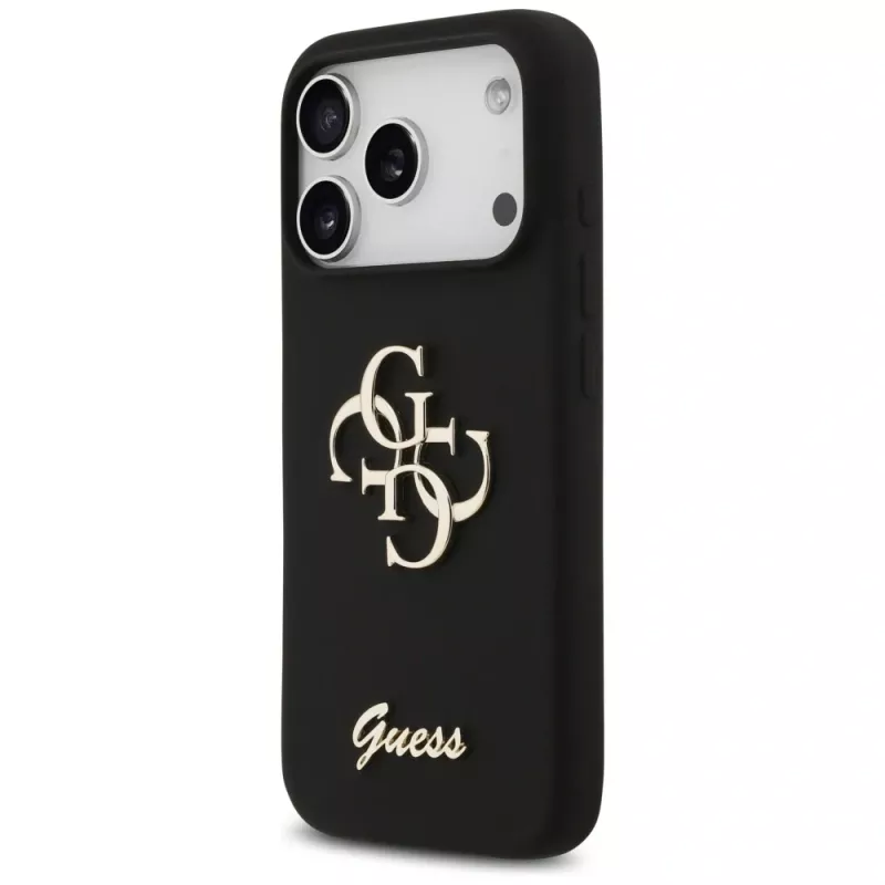 Guess Silicone Big 4G Script Funda para iPhone 17 Pro Negro