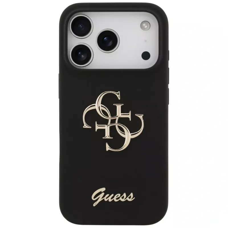 Guess Silicone Big 4G Script Funda para iPhone 17 Pro Negro