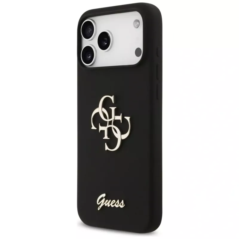 Guess Silicone Big 4G Script Funda para iPhone 17 Pro Max, Negro