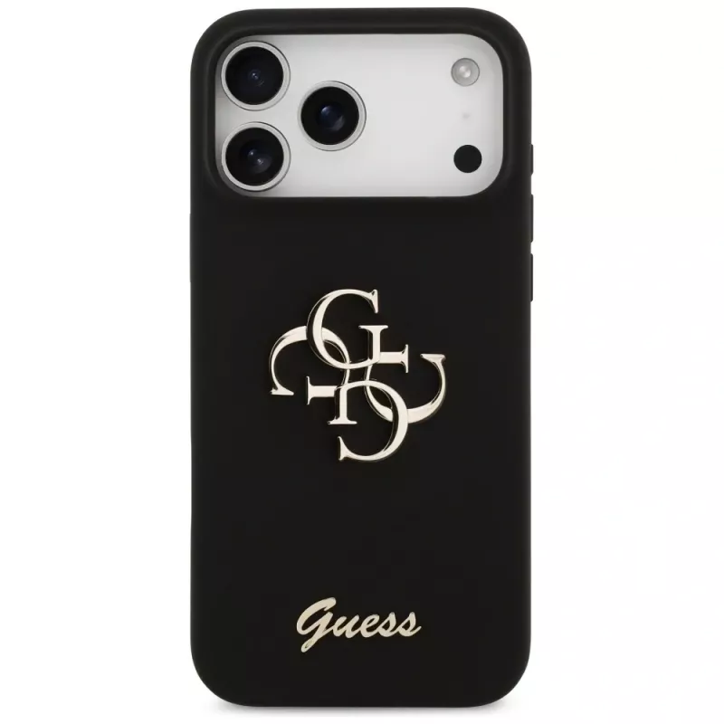 Guess Silicone Big 4G Script Funda para iPhone 17 Pro Max, Negro
