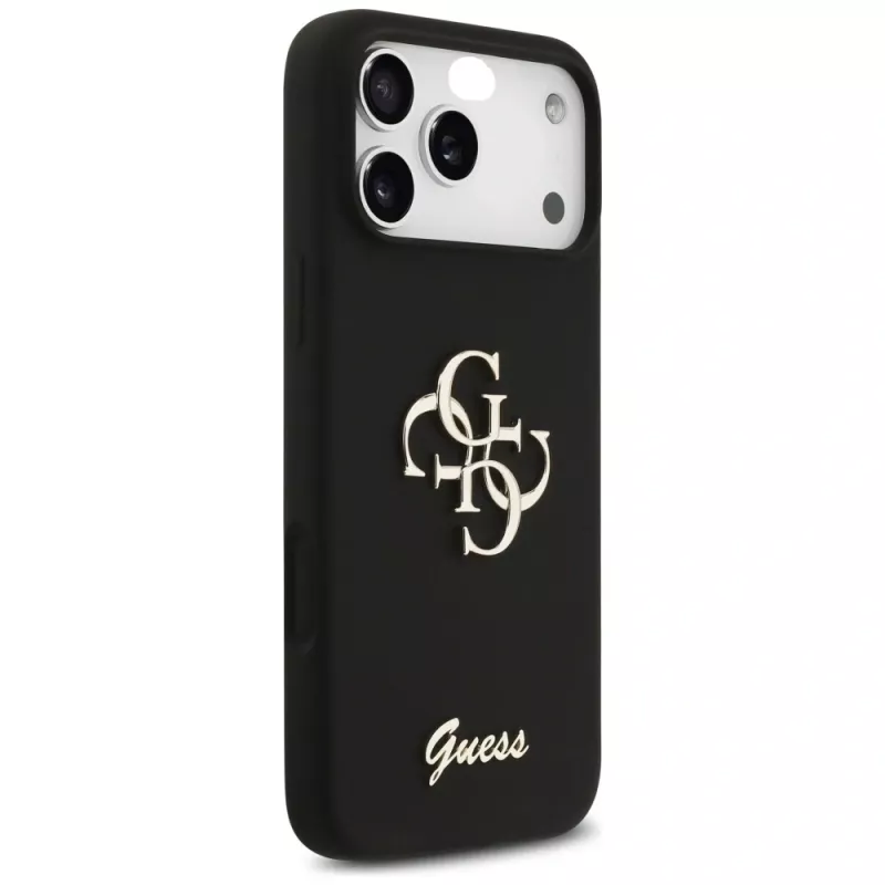 Guess Silicone Big 4G Script Funda para iPhone 17 Pro Max, Negro