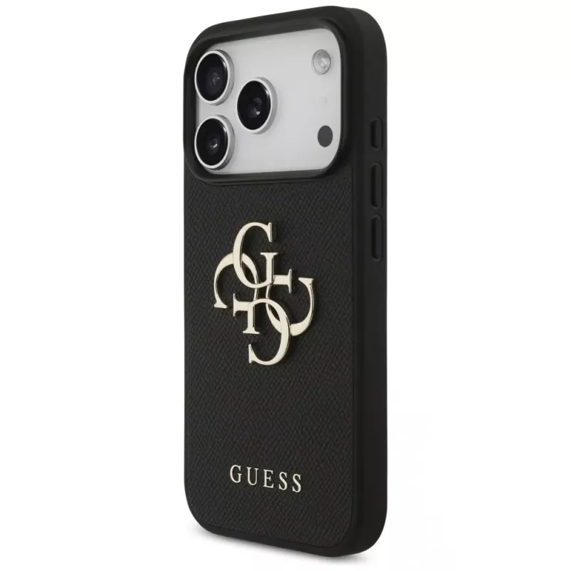Guess Grained Big 4G & Classic Logo Funda protectora para Apple iPhone 17 Pro, Negro