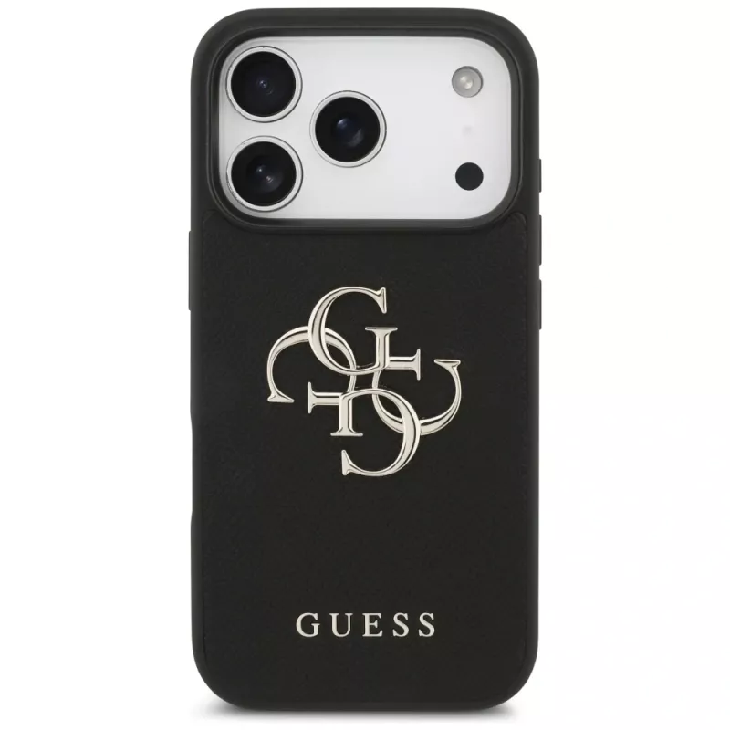 Guess Grained Big 4G & Classic Logo Funda protectora para Apple iPhone 17 Pro, Negro
