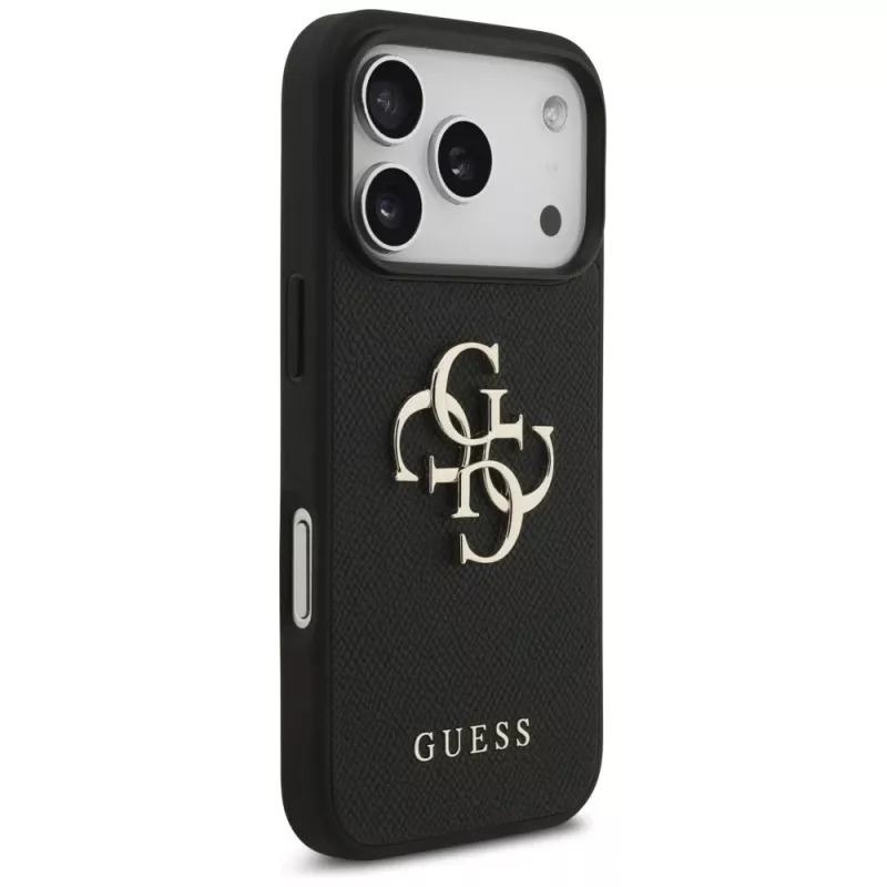 Guess Grained Big 4G & Classic Logo Funda protectora para Apple iPhone 17 Pro, Negro