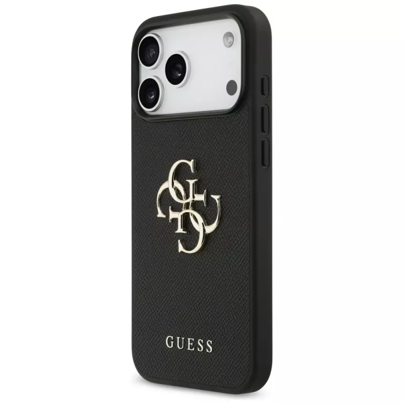 Guess Grained Big 4G & Classic Logo Funda trasera para iPhone 17 Pro Max, Negro