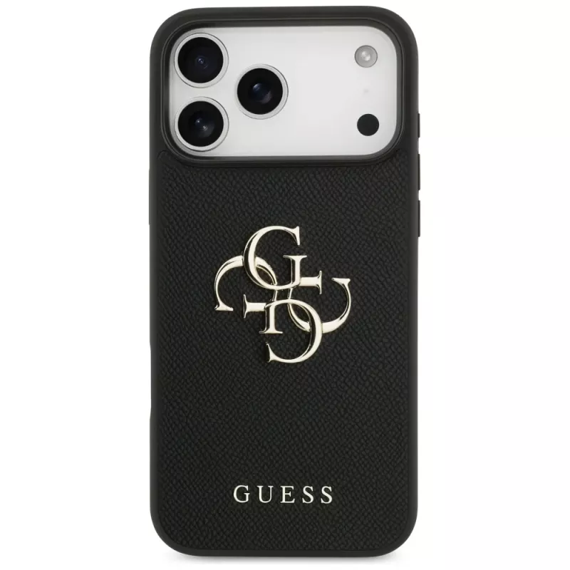 Guess Grained Big 4G & Classic Logo Funda trasera para iPhone 17 Pro Max, Negro