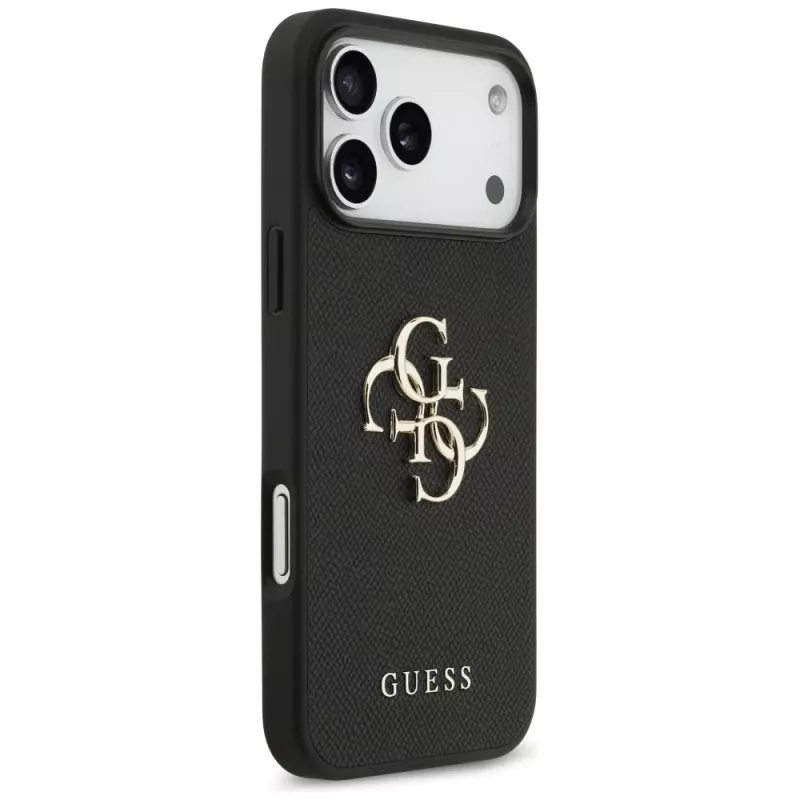 Guess Grained Big 4G & Classic Logo Funda trasera para iPhone 17 Pro Max, Negro