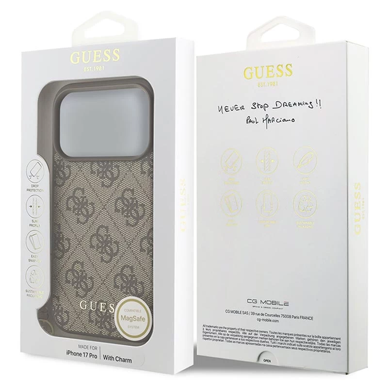 Guess 4G Charms Collection Funda MagSafe para iPhone 17 Pro (Marrón)