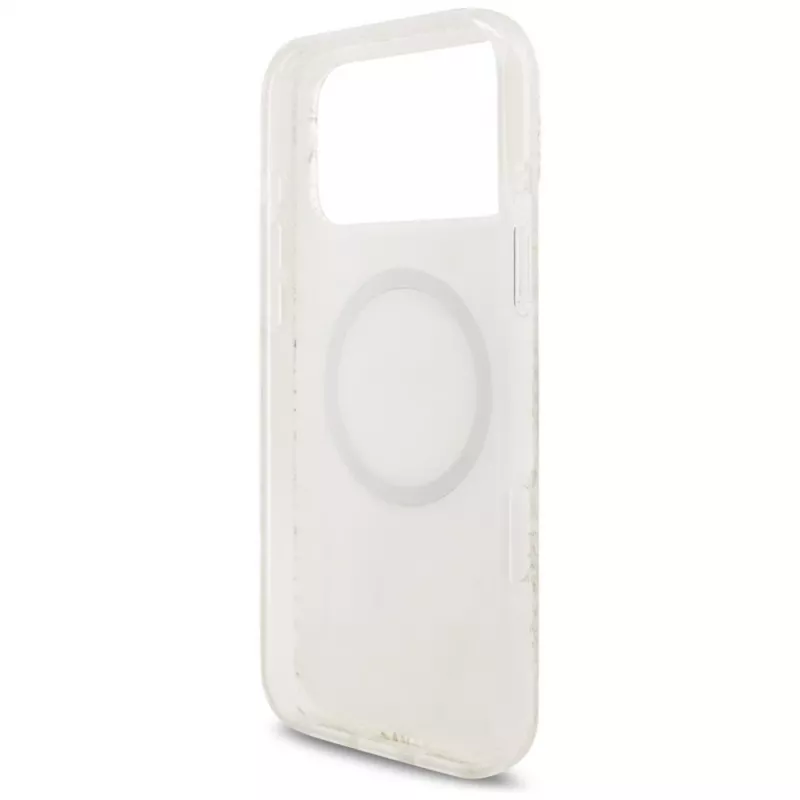 Guess IML Flowers Electro Pearl Strap Funda MagSafe para iPhone 17 Pro Max Blanco