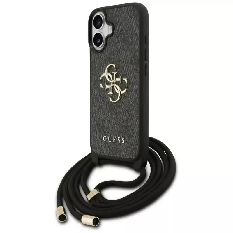 Guess 4G Big Logo Cord Strap Crossbody Funda para Apple iPhone 17, Negro