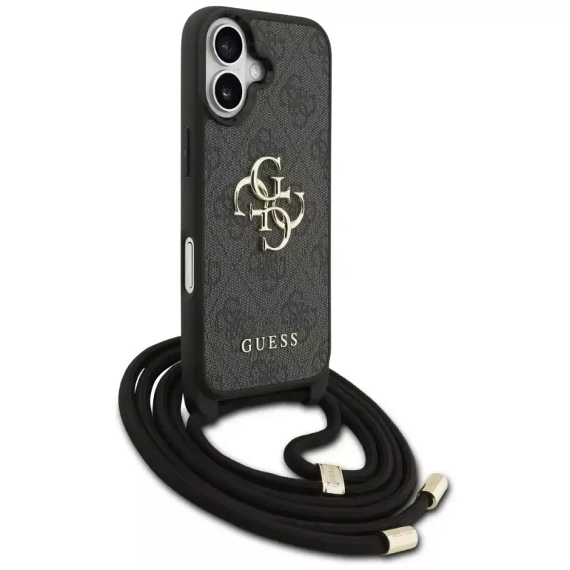 Guess 4G Big Logo Cord Strap Crossbody Funda para Apple iPhone 17, Negro