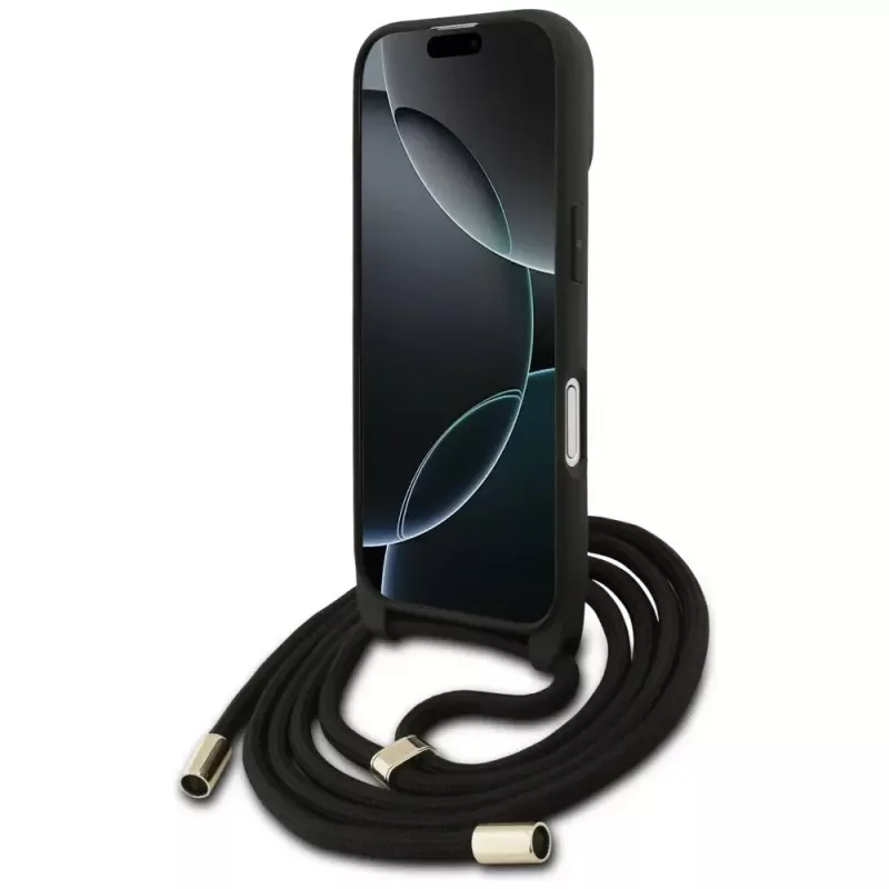 Guess 4G Big Logo Cord Strap Crossbody Funda para Apple iPhone 17, Negro