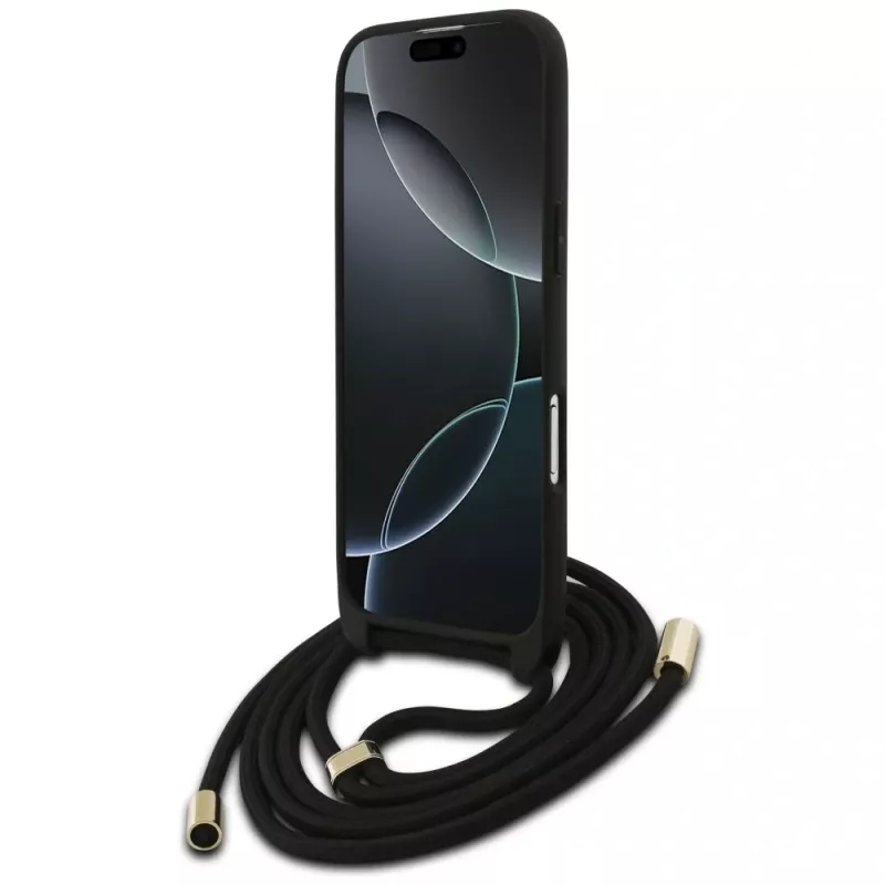 Guess 4G Big Logo Cord Stap Crossbody Funda para iPhone Air, Negro