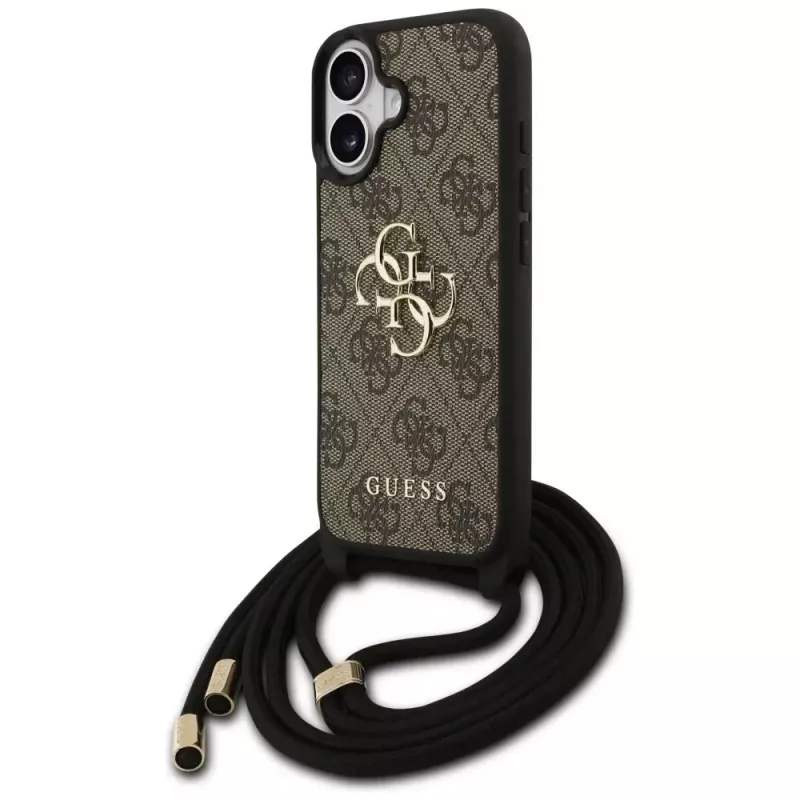 Guess 4G Big Logo Cord Stap Crossbody Funda para iPhone 17 Marrón
