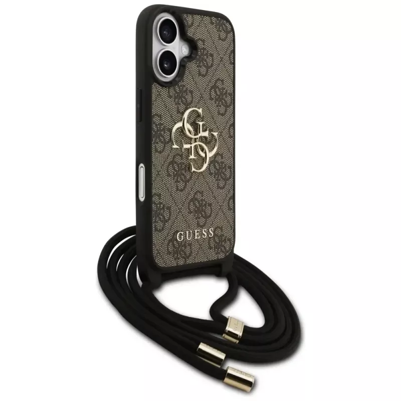 Guess 4G Big Logo Cord Stap Crossbody Funda para iPhone 17 Marrón