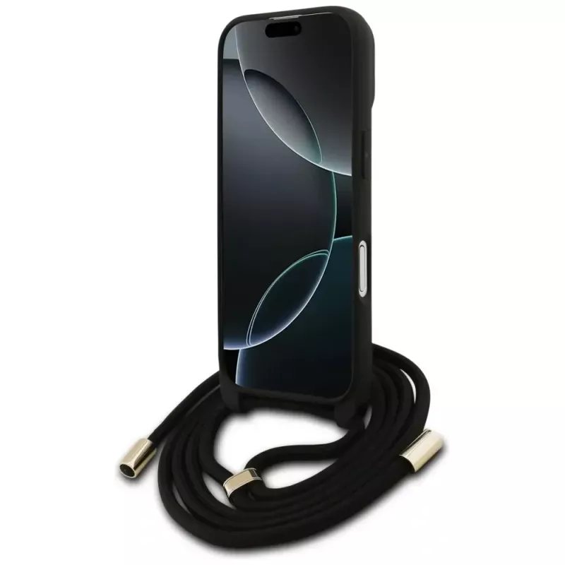 Guess 4G Big Logo Cord Stap Crossbody Funda para iPhone 17 Marrón