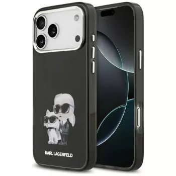 Funda MagSafe Karl Lagerfeld IML Aquarelle Karl & Choupette & Logo para iPhone 17 Pro (negra)