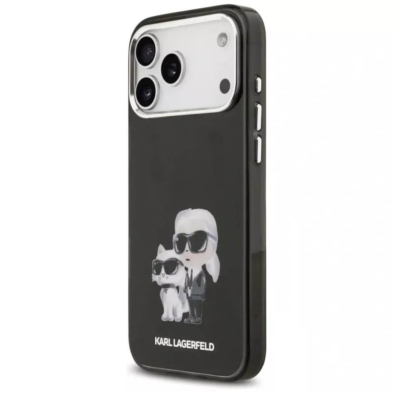 Funda MagSafe Karl Lagerfeld IML Aquarelle Karl & Choupette & Logo para iPhone 17 Pro (negra)