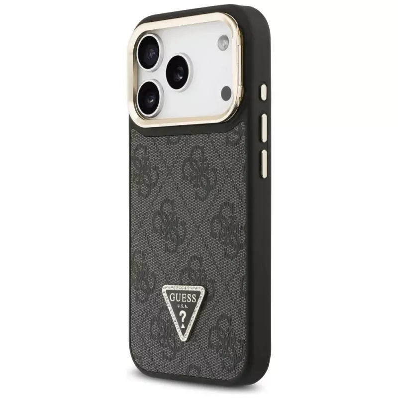 Funda MagSafe Guess 4G PU Triangle Logo & Stand Camera para iPhone 17 Pro negra