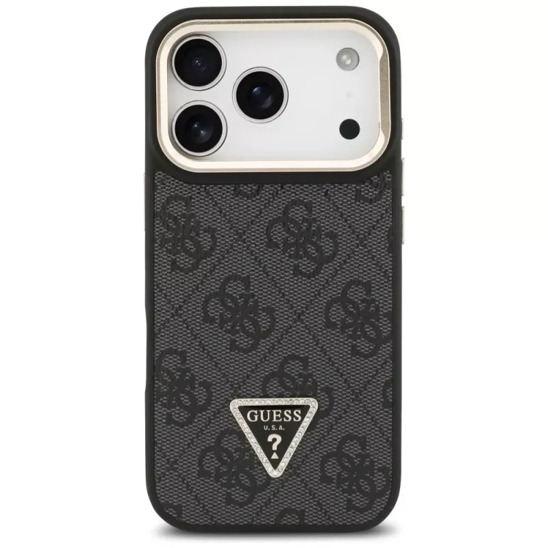 Funda MagSafe Guess 4G PU Triangle Logo & Stand Camera para iPhone 17 Pro negra