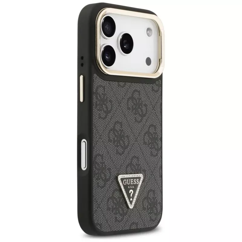 Funda MagSafe Guess 4G PU Triangle Logo & Stand Camera para iPhone 17 Pro negra