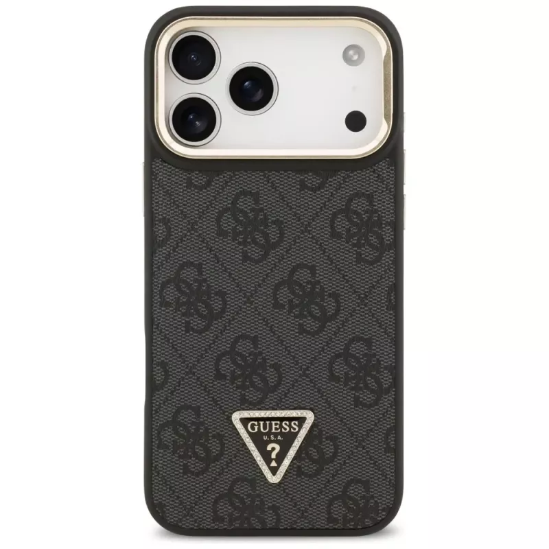 Funda MagSafe Guess 4G PU Triangle Logo & Stand Camera para iPhone 17 Pro Max negra