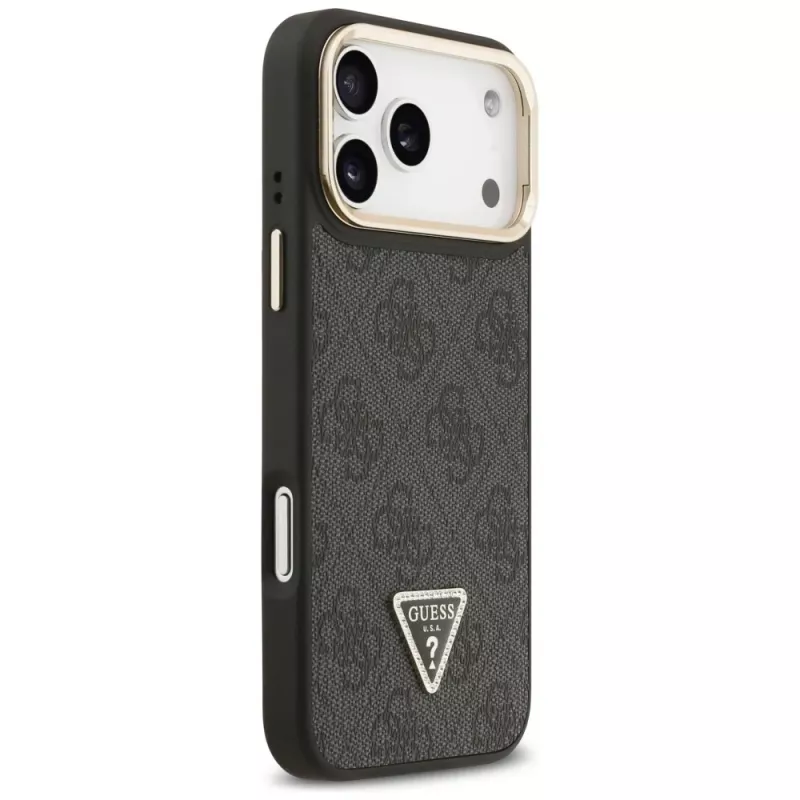 Funda MagSafe Guess 4G PU Triangle Logo & Stand Camera para iPhone 17 Pro Max negra