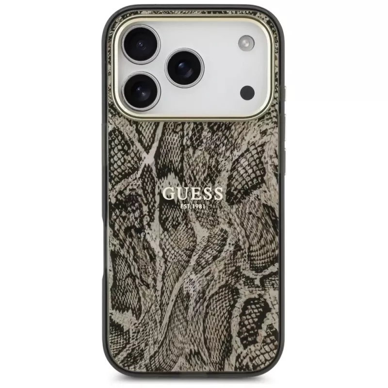 Funda MagSafe Guess Python Pattern para iPhone 17 Pro marrón