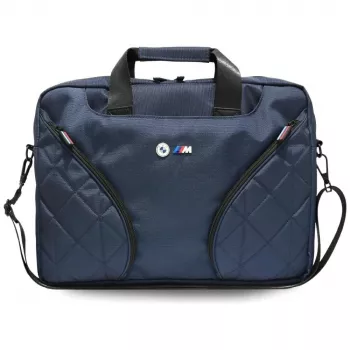 Bolso mensajero para portátil BMW Nylon con logo metálico, azul marino, 16 pulgadas