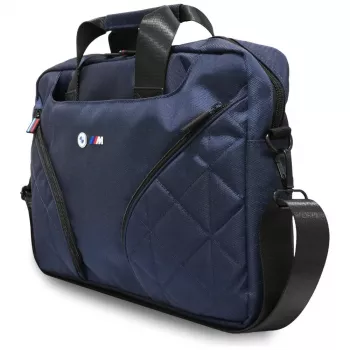 Bolso mensajero para portátil BMW Nylon con logo metálico, azul marino, 16 pulgadas