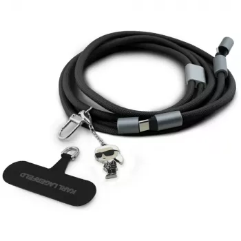 Karl Lagerfeld Ikonik Charm cable USB-C a USB-C con lanyard, 1,2 m, negro