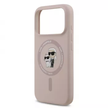 KARL LAGERFELD funda de silicona para Apple iPhone 17 Pro con MagSafe y anillo, rosa, colección Karl & Choupette