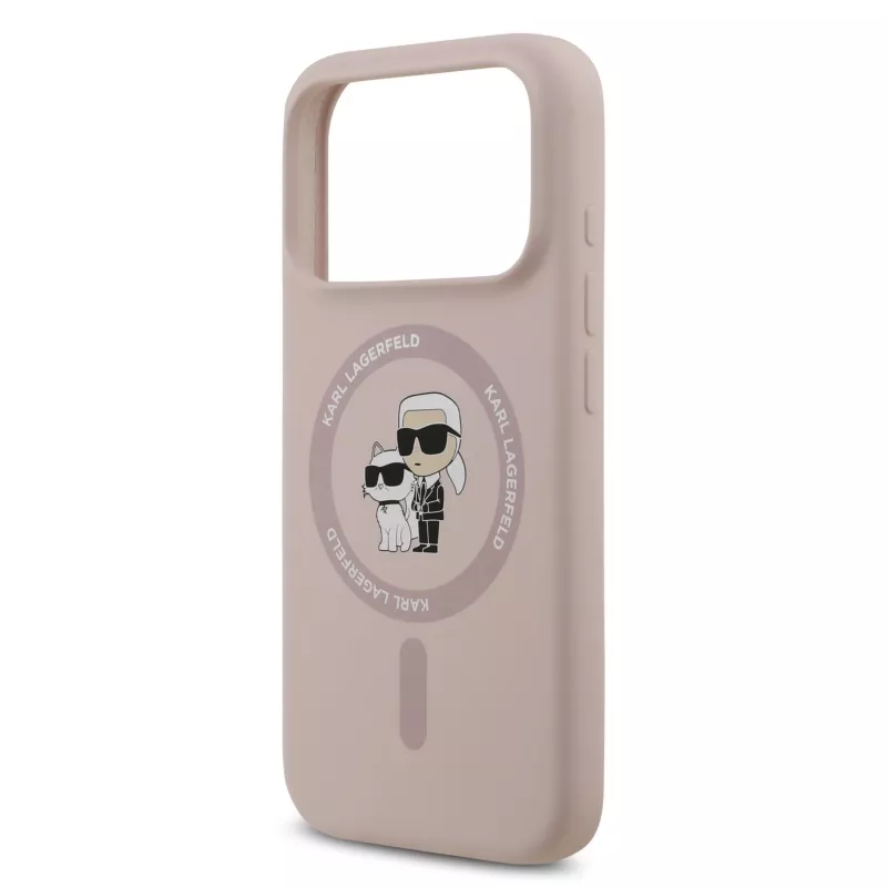 KARL LAGERFELD funda de silicona para Apple iPhone 17 Pro con MagSafe y anillo, rosa, colección Karl & Choupette