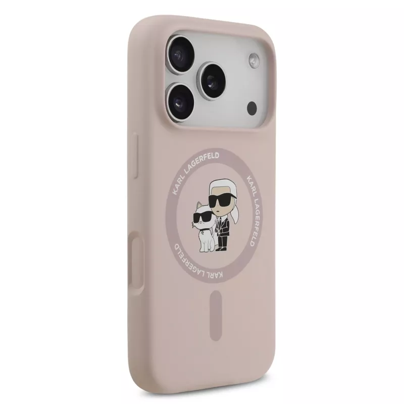KARL LAGERFELD funda de silicona para Apple iPhone 17 Pro con MagSafe y anillo, rosa, colección Karl & Choupette