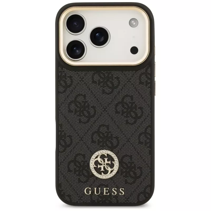 Guess funda MagSafe 4G Strass Logo & Big Strap Metal Buttons para iPhone 17 Pro negro