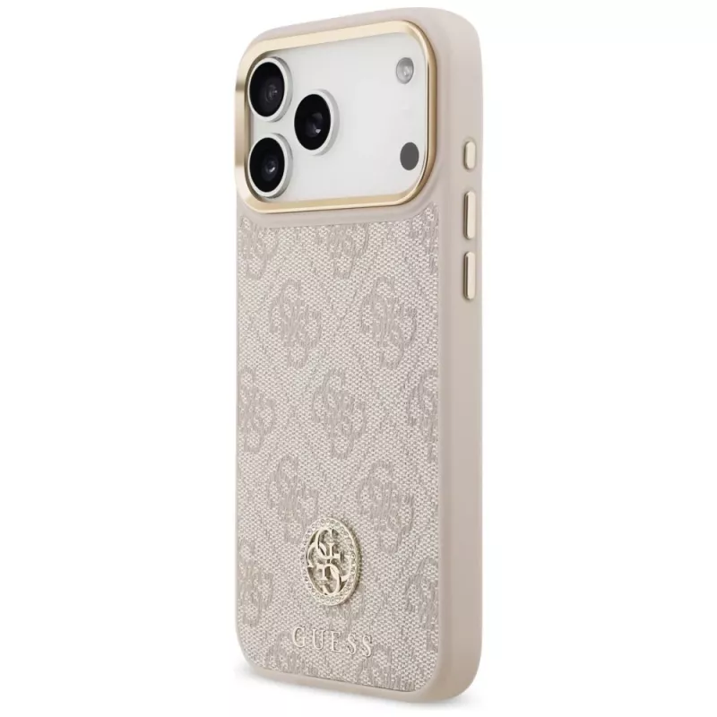 Guess funda MagSafe 4G Strass Logo & Big Strap Metal Buttons para Apple iPhone 17 Pro Max rosa