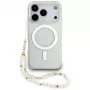 Guess funda MagSafe IML Glitter Pearl Strap para iPhone 17 Pro, transparente